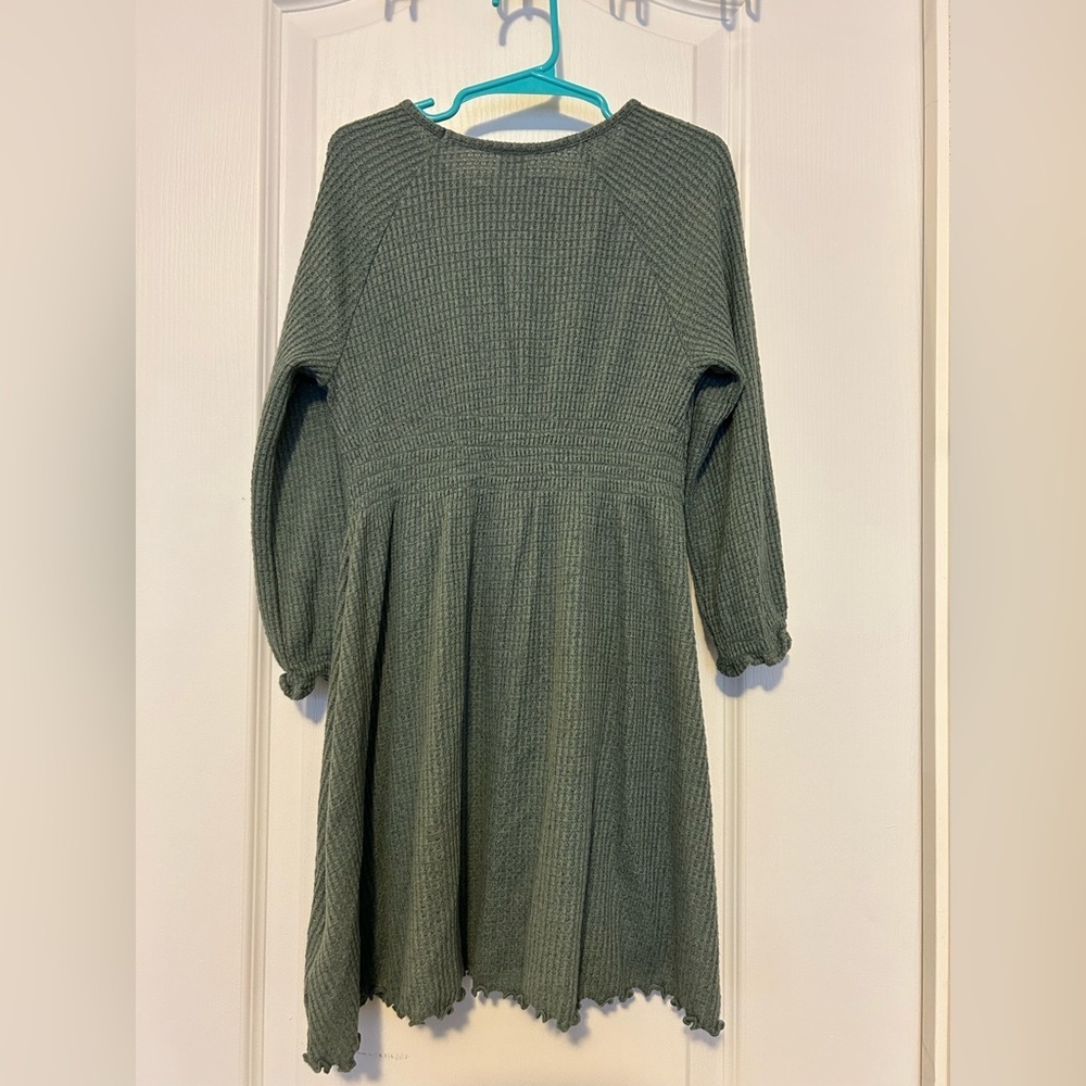 Old Navy Girls Green Waffle Knit Long Sleeve Dress - Picture 3 of 3